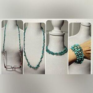 Genuine Turquoise Liquid Silver Combo Eyeglass Necklace Choker Bracelet Necklace